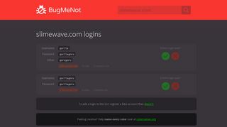 slimewave.com passwords - BugMeNot