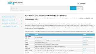 Watch Sling TV on authenticated apps - Sling help