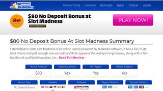 80 No Deposit Bonus at Slot Madness