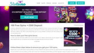SlotSino Casino 100 Free Spins & Deposit Bonus - Claim Now