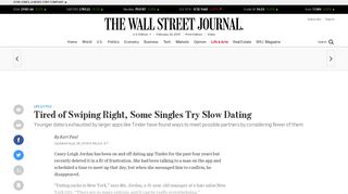 Tired of Swiping Right, Some Singles Try Slow Dating - WSJ
