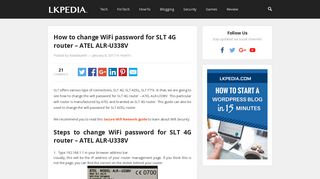 How to change WiFi password for SLT 4G router - ATEL ALR-U338V ...
