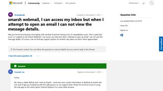 smarsh webmail, I can access my inbox but when I attempt to open ...