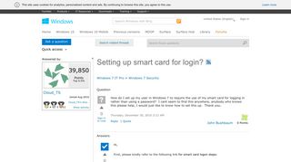 Setting up smart card for login? - Microsoft