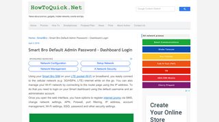 Smart Bro Default Admin Password – Dashboard Login - HowToQuick ...