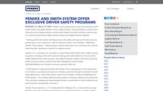 Penske and Smith System Offer Exclusive Driver Safety Programs