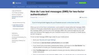 How do I use text messages (SMS) for two-factor authentication ...