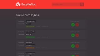 smule.com passwords - BugMeNot