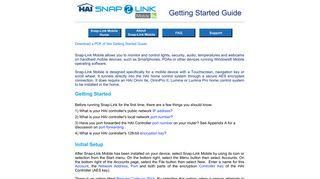 Snap-Link Mobile Getting Started Guide - Home Automation Solutions