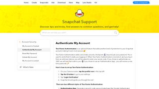 Authenticate My Account - Snapchat Support