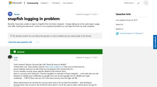 snapfish logging in problem - Microsoft Community