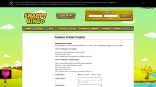 Redeem Bonus Coupon | Snappy Bingo