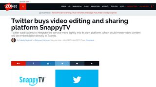 Twitter buys video editing and sharing platform SnappyTV | ZDNet
