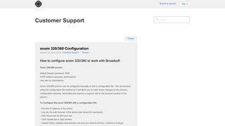 snom 320/360 Configuration – Customer Support