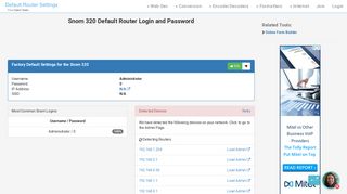 Snom 320 Default Router Login and Password - Clean CSS