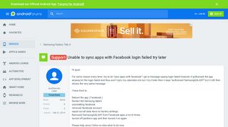 Unable to sync apps with Facebook login failed try later - Samsung ...