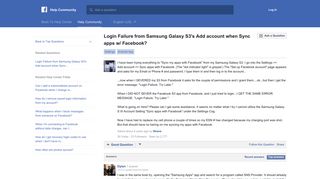 Login Failure from Samsung Galaxy S3's Add account ... - Facebook