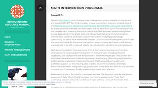 Math Intervention Programs – Interventions Resource Manual