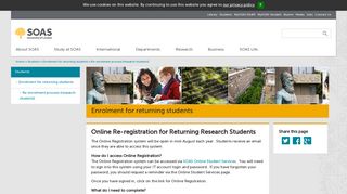 Online Re-registration for Returning Research Students | SOAS ...