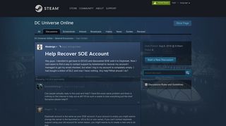 Help Recover SOE Account :: DC Universe Online General Discussions