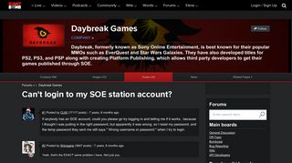 Can't login to my SOE station account? - Daybreak Games - Giant Bomb