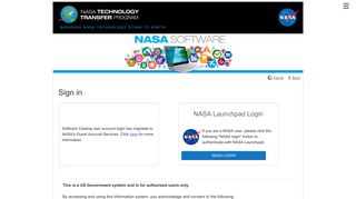 NASA's Software Catalog: Login