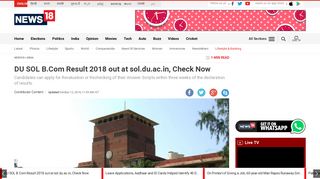 DU SOL B.Com Result 2018 out at sol.du.ac.in, Check Now - News18