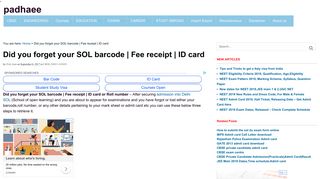 Did you forget your SOL barcode | Fee receipt | ID card - padhaee