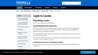 Coventry University | Login to Locate