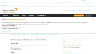 Obtain login credentials for Customer Portal - SolarWinds Worldwide ...