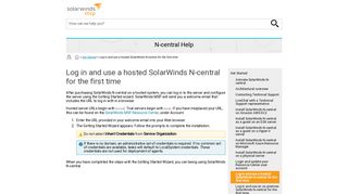 Log in and use a hosted SolarWinds N-central for the first time