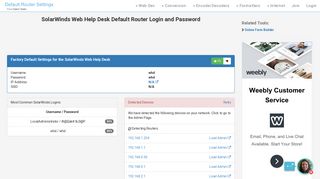 SolarWinds Web Help Desk Default Router Login and Password