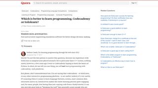 Which is better to learn programming, Codecademy or Sololearn? - Quora
