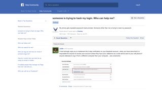 someone is trying to hack my login. Who can help me? | Facebook ...