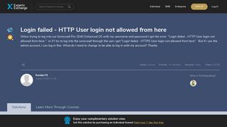 Login failed - HTTP User login not allowed from here - Experts Exchange