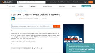 [SOLVED] Sonicwall GMS/Analyzer Default Password - Spiceworks ...