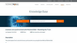 Licenses not synchronized with MySonicWall - Resetting the Trust ...