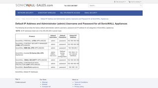 (admin) Username and Password for all SonicWALL ... - SonicWall Sales