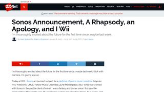 Sonos Announcement, A Rhapsody, an Apology, and I Wii | ZDNet