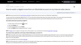 How to watch a digital movie from an UltraViolet account on my ... - Sony