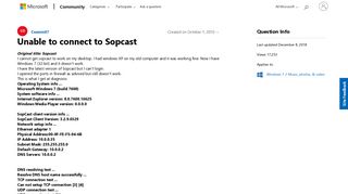 Unable to connect to Sopcast - Microsoft Community