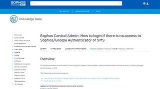 Sophos Central Admin: How to login if there is no access to Sophos ...