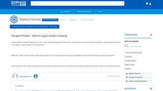 Tamper Protect - Admin Logon button missing - Sophos Central ...