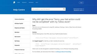 Sorry, your last action could not be completed - PayPal