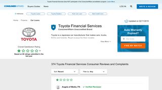 Top 370 Reviews and Complaints about Toyota Financial Services
