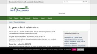 In year school admissions | South Gloucestershire Council