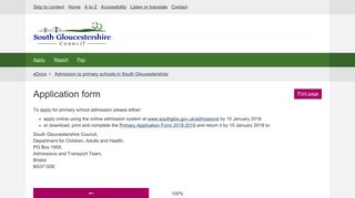 Application form | Admission to primary schools in South Gloucestershire