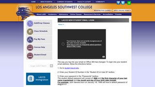 LACCD new student email login - Los Angeles Southwest College