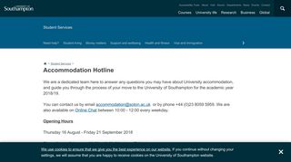 Accommodation Hotline | Student Services | University of Southampton