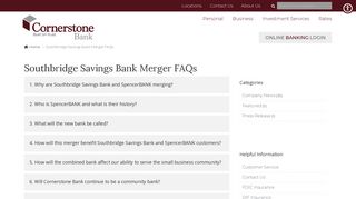Southbridge Savings Bank Merger FAQs - Cornerstone Bank